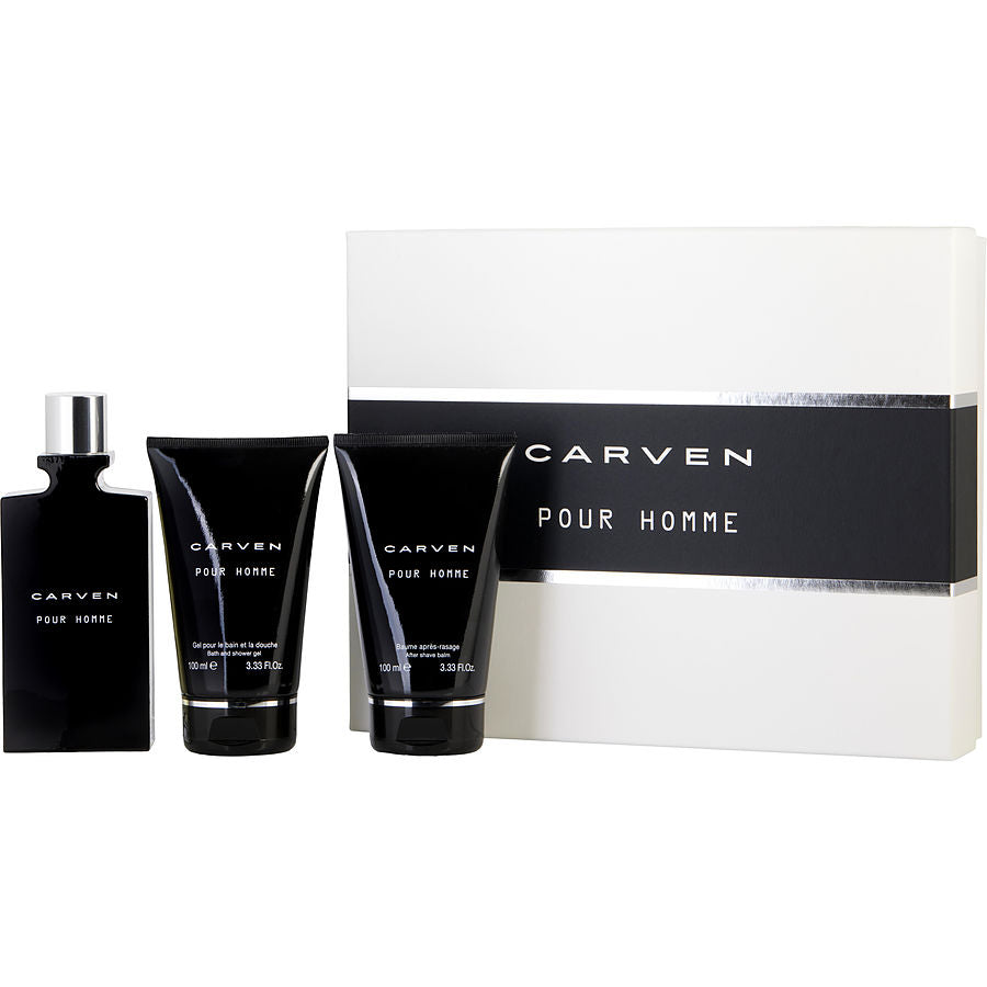 Carven Pour Homme By Carven for Men. Gift Set (Eau De Toilette Spray 3.3 oz + Aftershave Balm 3.3 oz + Shower Gel 3.3 oz) | Perfumepur.com