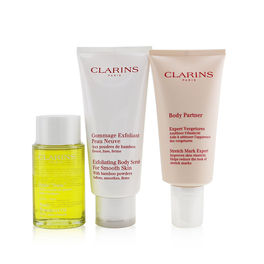 Clarins By Clarins for Women. A Beautiful Pregnancy Set: Body Partner 175Ml+ Exfoliating Body Scrub 200Ml+ Body Treatment Oil-Tonic 100Ml (3Pcs) | Perfumepur.com