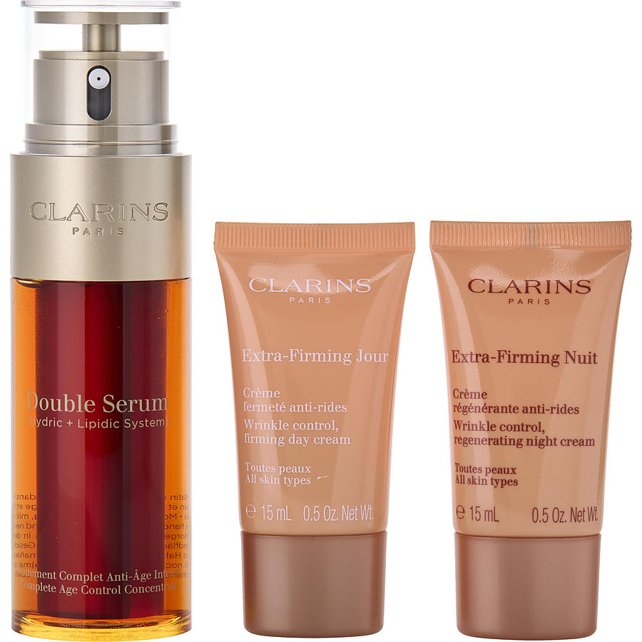 Clarins By Clarins for Women. Double Serum 50Ml + Extra-Firming Day Cream Ast 15Ml + Extra-Firming Night Cream Ast 15Ml + Double Serum Eye Sachet 0.9Ml (4Pcs) | Perfumepur.com