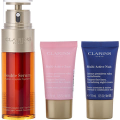 Clarins By Clarins for Women. Double Serum 50Ml + Multi-Active Day Cream Ast 15Ml + Multi-Active Night Cream N/C 15Ml + Double Serum Eye Sachet 0.9Ml (4Pcs) | Perfumepur.com