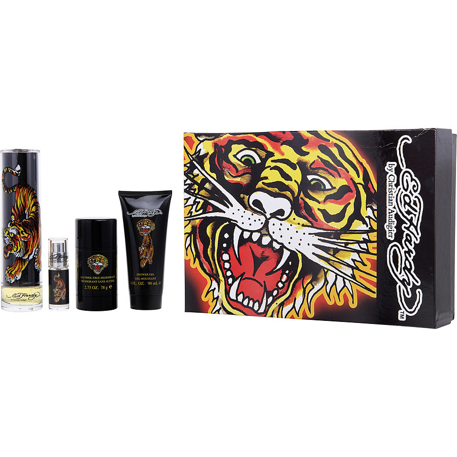 Ed Hardy By Christian Audigier for Men. Gift Set (Eau De Toilette Spray 3.4 oz + Hair And Body Wash 3 oz + Alcohol Free Deodorant Stick 2.75 oz + Eau De Toilette Spray 0.25 oz Mini) | Perfumepur.com