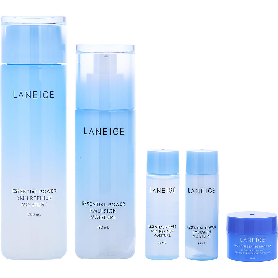 Laneige By Laneige for Women. Basic Duo Set: Essential Power Skin Refiner 200Ml + Emulsion 120Ml + Skin Refiner 25Ml + Emulsion 25Ml + Water Sleeping Mask 15Ml (5Pcs) | Perfumepur.com