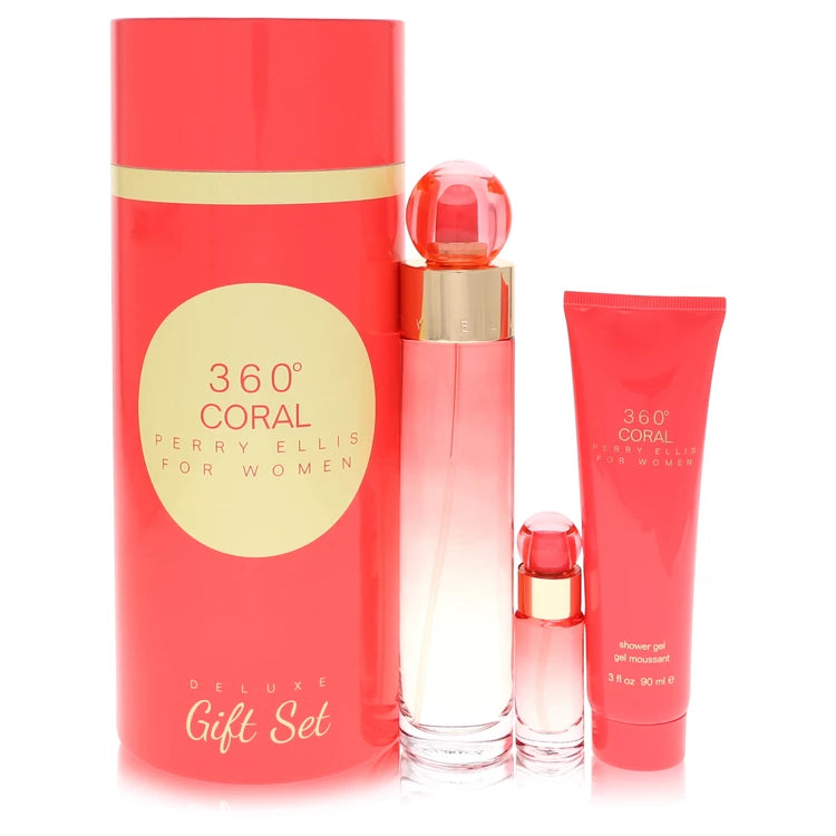 Perry Ellis 360 Coral by Perry Ellis for Women. Gift Set (3.4 oz Eau de Parfum Spray + 0.25 oz Mini EDP Spray + 3 oz Shower Gel) | Perfumepur.com