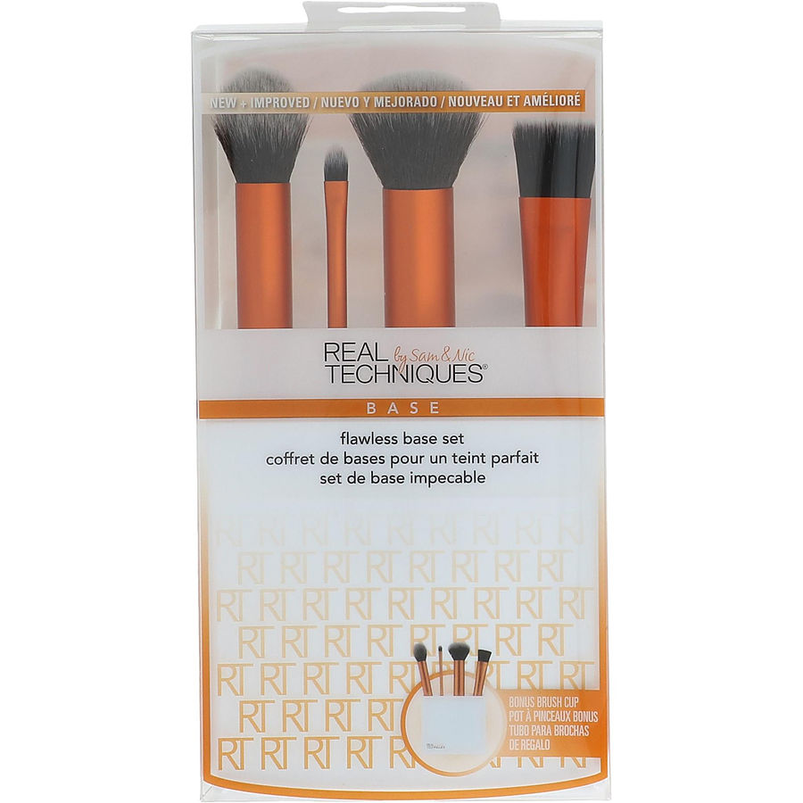 Real Techniques By Real Techniques for Women. Flawless Base Set: Contour Brush + Detailer Brush + Buffing Brush + Square Foundation Brush + Brush Cup (5Pcs) | Perfumepur.com