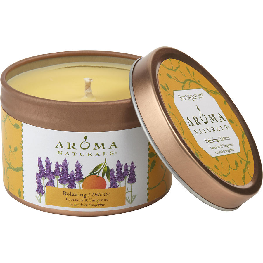 Relaxing Aromatherapy By Relaxing Aromatherapy for Unisex. One 2.5X1.75 Inch Tin Soy Aromatherapy Candle. Combines The Essential Oils Of Lavender And Tangerine To Create A Fragrance That Reduces Stress. Burns Approx. 15 Hrs | Perfumepur.com