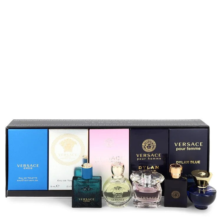 Versace Eros by Versace for Men. Gift Set (The Best of Versace Men's and Women's Miniatures Collection Includes Versace Eros, Versace Pour Homme Dylan Blue, Versace Pour Femme Dylan Blue, Bright Crystal and Versace Eros Pour Femme) | Perfumepur.com