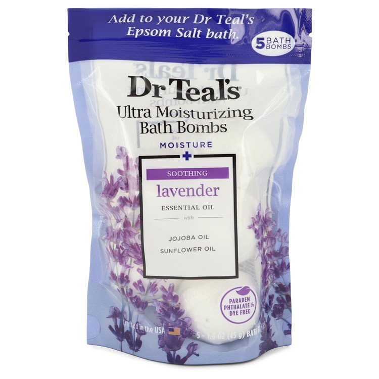 Dr Teal's Ultra Moisturizing Bath Bombs by Dr Teal's for Unisex. Five (5) 1.6 oz Moisture Soothing Bath Bombs with Lavender, Essential Oils, Jojoba Oil, Sunflower Oil (Unisex) 1.6 oz | Perfumepur.com