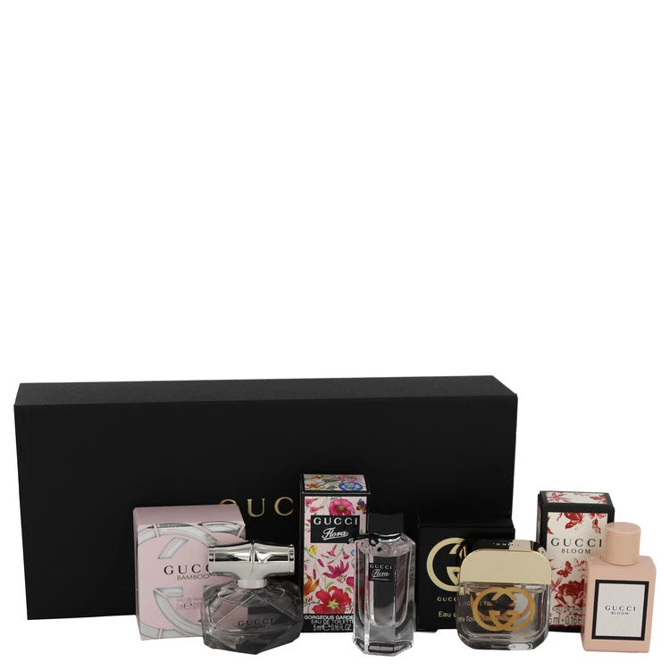 Gucci Bloom by Gucci for Women. Gift Set (Gucci Travel Set Includes Gucci Bamboo, Gucci Guilty, Flora Gorgeous Gardenia and Gucci Bloom)